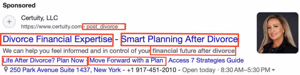 Divorce financial planning Search Ad