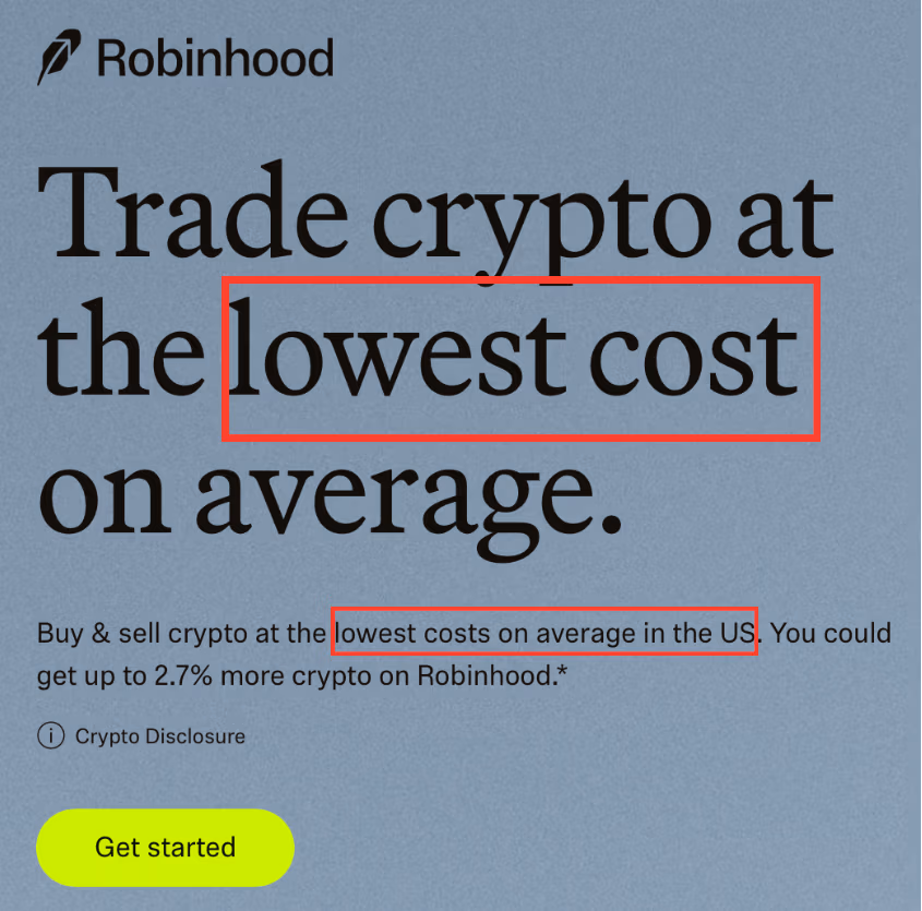 Robinhood Crypto platform landing page