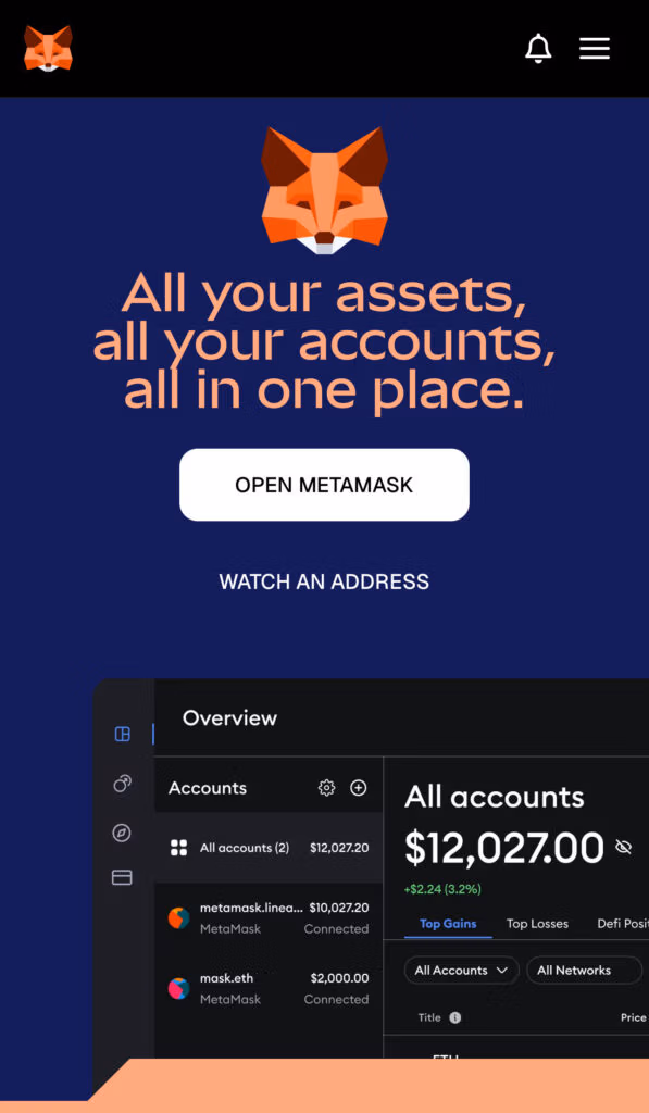 MetaMask Mobile landing page