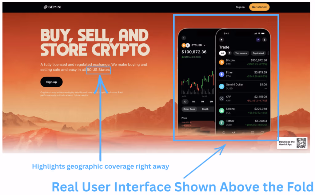 Gemini Landing Page above the fold