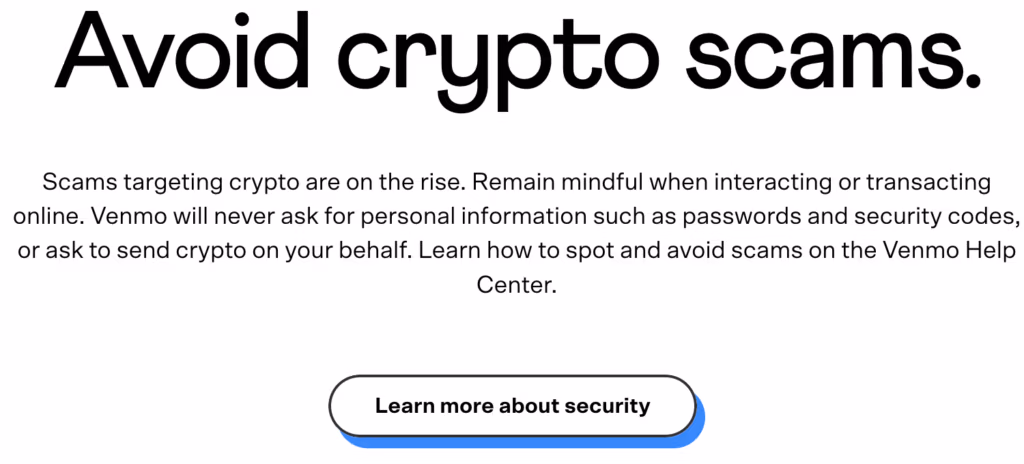 Venmo Crypto Landing Page